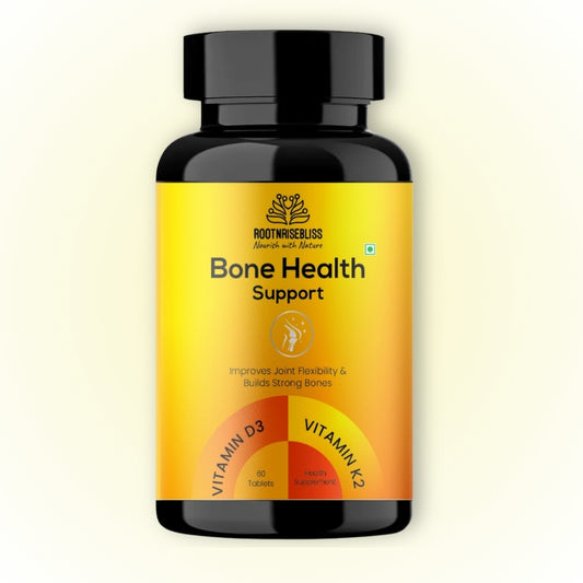 ROOTNRISEBLISS Bone Health Support Tablets – 60 Tablets | With Vitamin K2 MK7 & Vitamin D3 | Supports Strong Bones, Calcium Absorption & Joint Strength | Daily Bone & Immunity Supplement