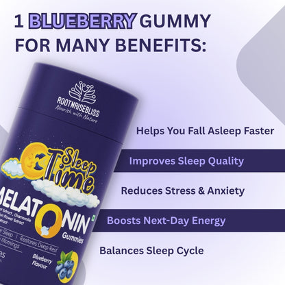 Sleep Time Melatonin Blueberry Gummies | 5mg Melatonin + Valerian + Chamomile | Fall Asleep Faster, Reduce Stress & Improve Sleep Quality | Vegan, Gluten-Free | 30 Sleep Gummies