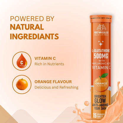 L-Glutathione Tablets with Vitamin C – Orange Flavour | Skin Brightening, Anti-Aging & Detox Support | Improves Skin Tone, Glow & Immunity