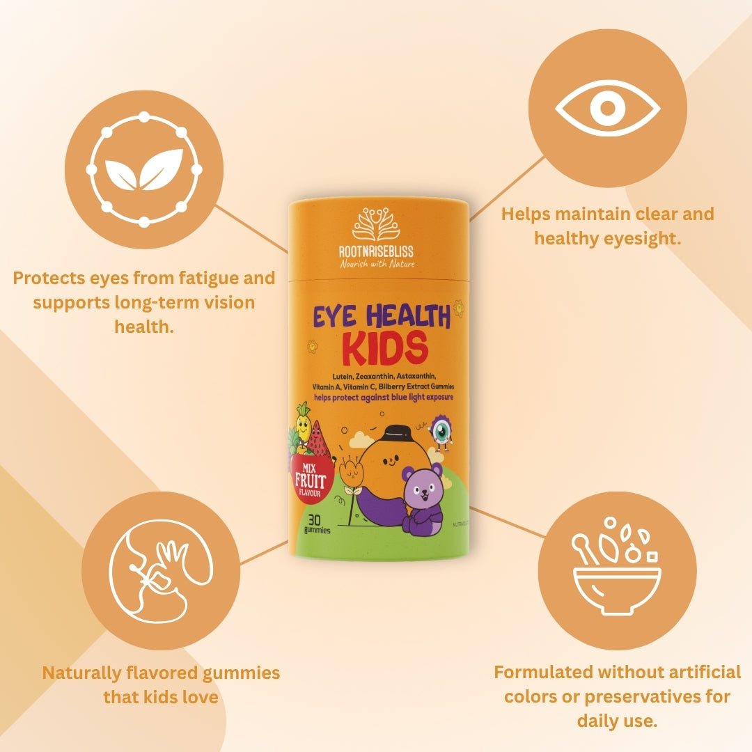 Eye Health Kids Gummies – Mix Fruit Flavour | With Lutein, Zeaxanthin, Astaxanthin, Vitamin A & C | Supports Vision & Blue Light Protection | 30 Natural Gummies, No Artificial Colors